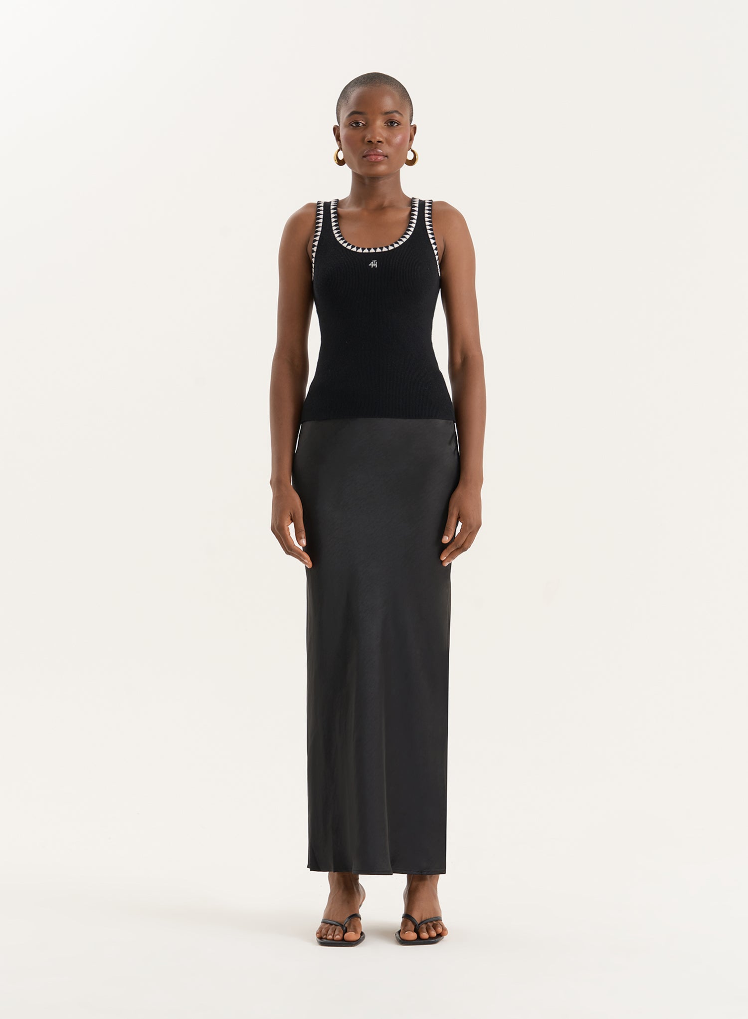 Black Knitted Contrast Stitch Vest Top